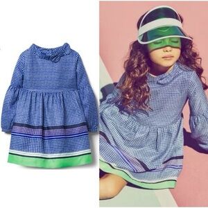 Janie and Jack Girls Blue Green Print Long Sleeve Dress Size 10